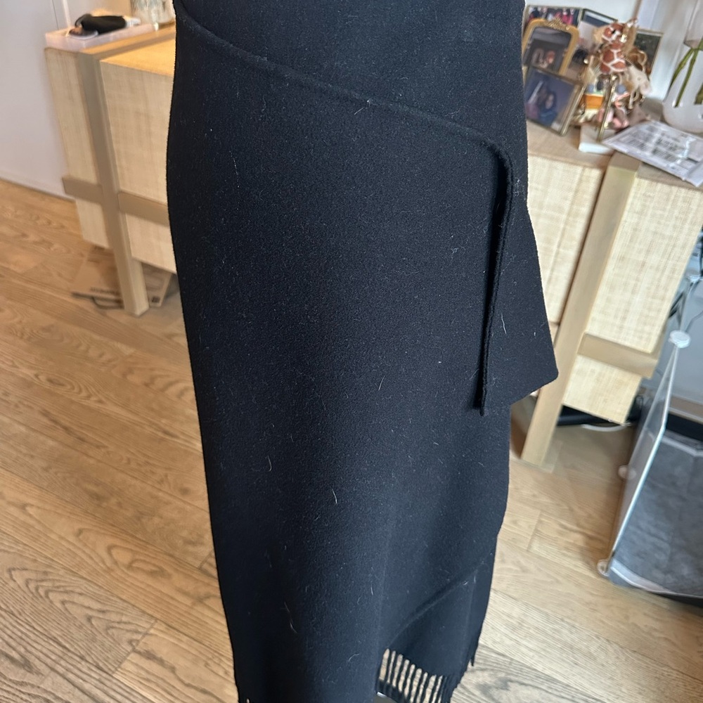 COS Black Asymmetrical Wrap Skirt With Fringes